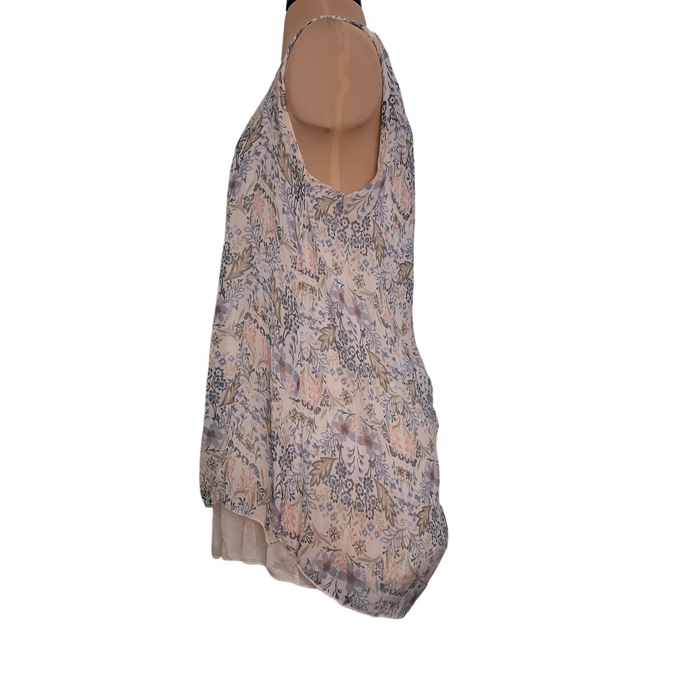 Via Signoria Italy‎ Silk Floral Layered Tank Top Blue Pink SZ L Romantic  Light
